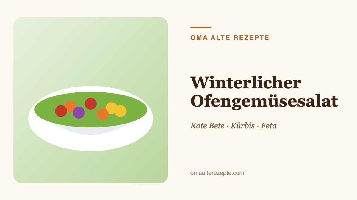 Illustration eines bunten Salats mit geröstetem Kürbis, Rote Bete, Feta und Walnüssen
