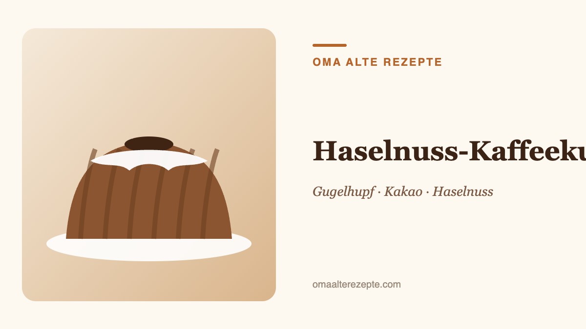 Illustration eines dunklen Gugelhupfs mit Haselnüssen und Puderzucker