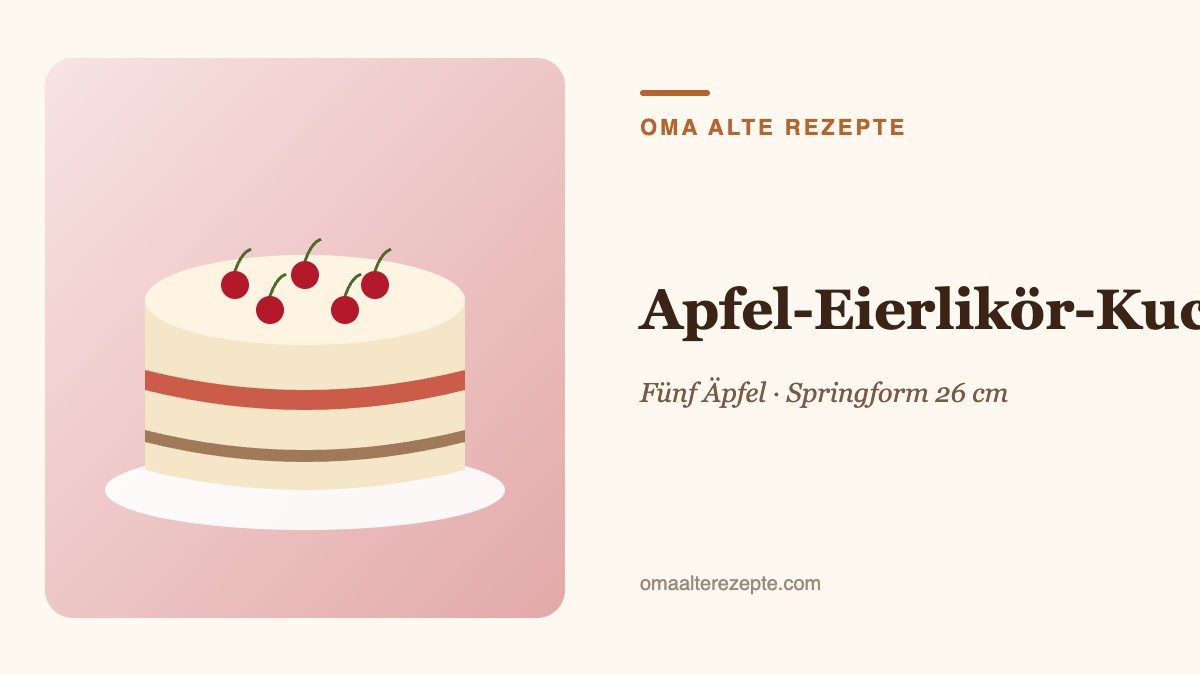 Illustration eines saftigen Apfelkuchens mit goldener Kruste und Eierlikör
