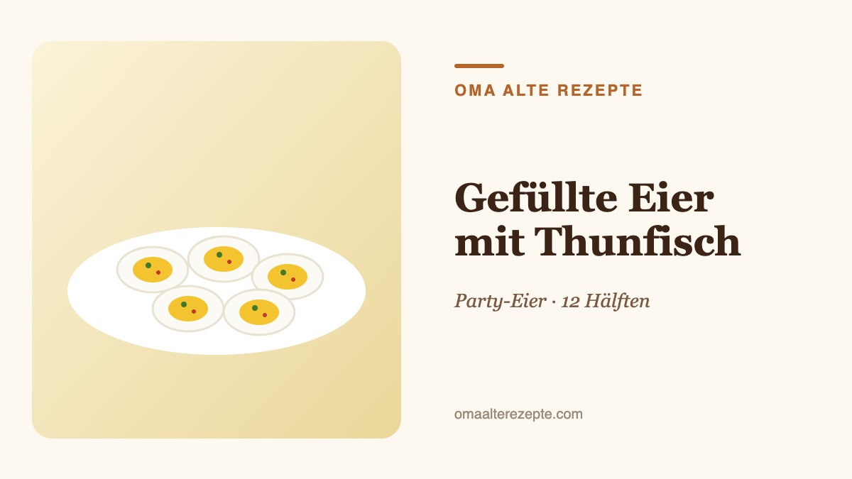 Illustration halbierter Eier mit cremiger Thunfischfüllung und Schnittlauch