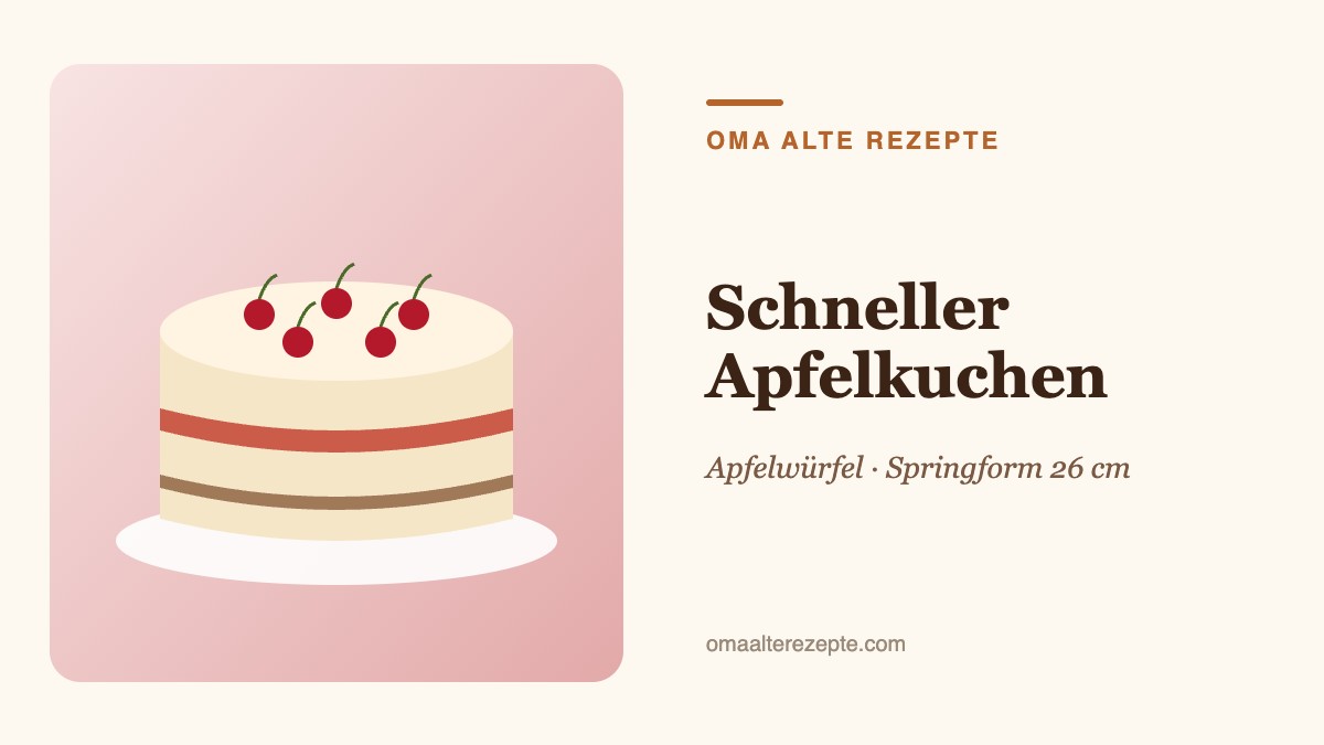 Illustration eines saftigen Apfelkuchens mit Apfelwürfeln und Puderzucker